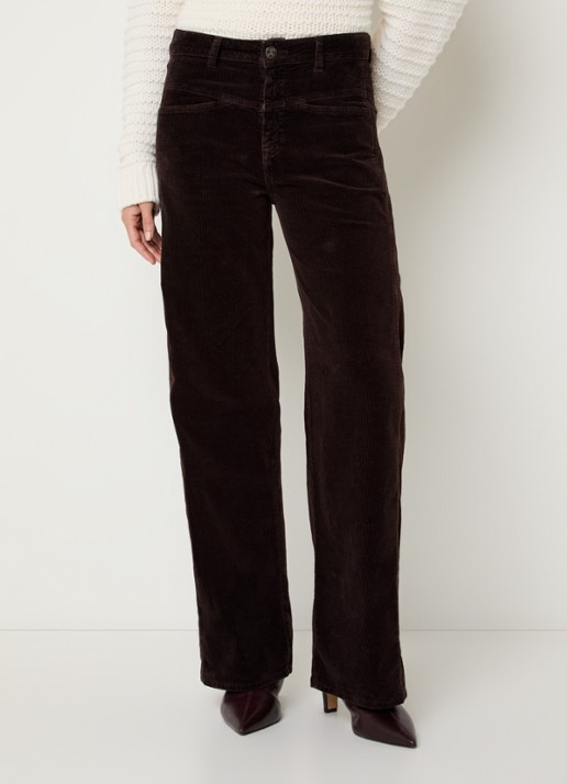 CLOSED High waist straight fit broek van corduroy met steekzakken - detail aubergine