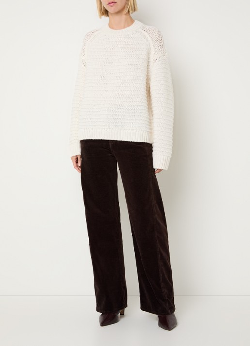 CLOSED High waist straight fit broek van corduroy met steekzakken - voorkant 4 aubergine