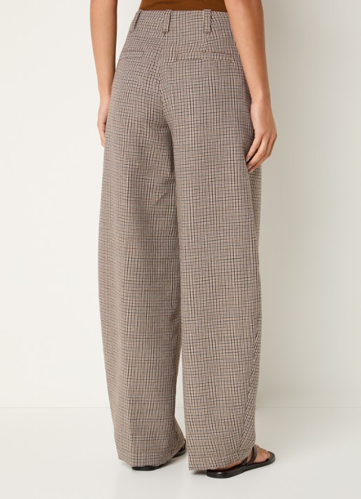 CLOSED High waist wide fit pantalon met pied-de-poule dessin - achterkant lichtbruin