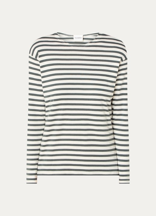 CLOSED Longsleeve met streepprint  - voorkant legergroen