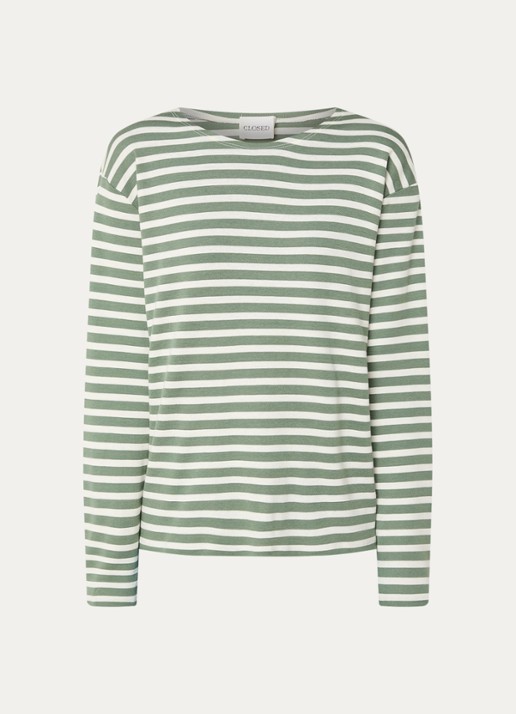 CLOSED Longsleeve met streepprint  - voorkant 3 lichtgroen