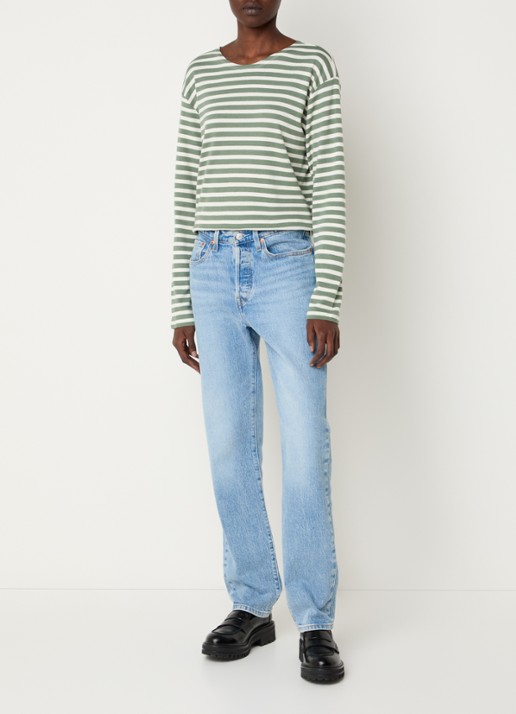 CLOSED Longsleeve met streepprint  - voorkant 4 lichtgroen