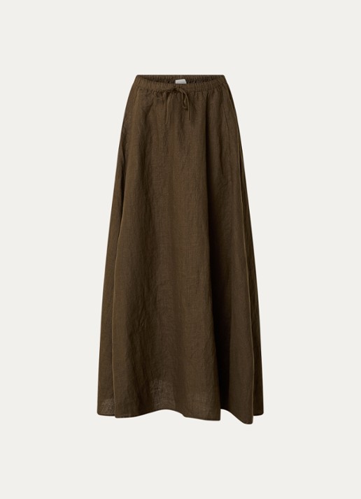 CLOSED Maxi rok van linnen met split - voorkant 2 donkerbruin