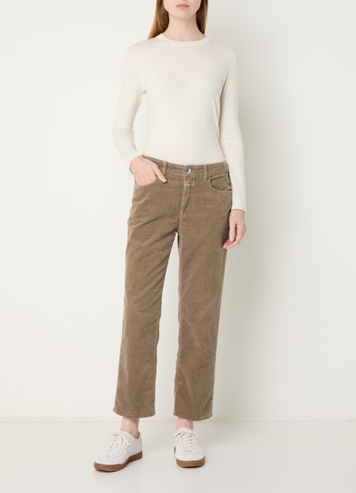 CLOSED Milo mid waist cropped straight fit broek van corduroy - voorkant 3 khaki