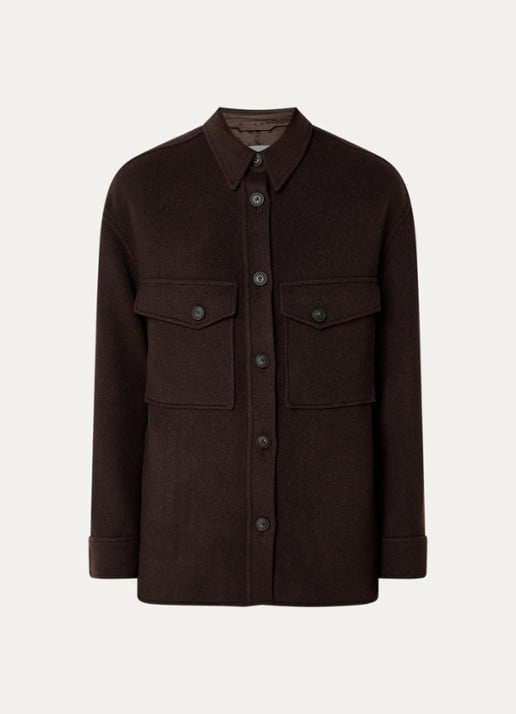 CLOSED Overshirt in wolblend met klepzakken - voorkant 2 donkerbruin