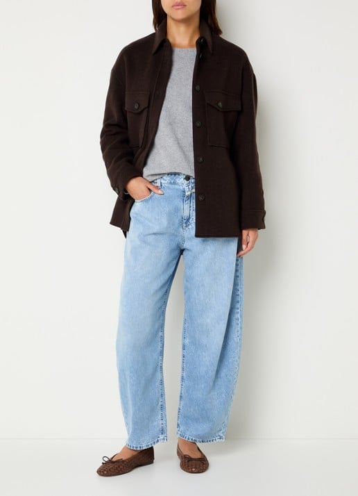 CLOSED Overshirt in wolblend met klepzakken - voorkant 3 donkerbruin