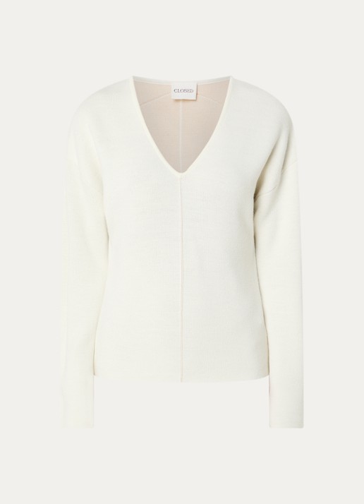 CLOSED Pullover van wol met trompetmouw - voorkant 2 gebroken wit
