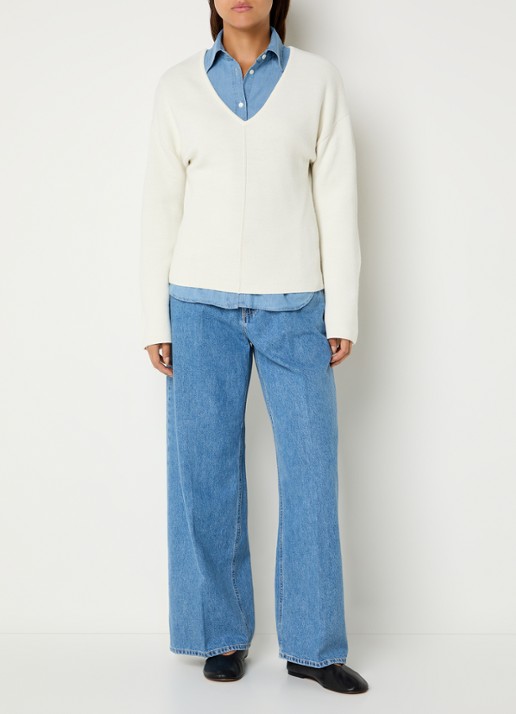CLOSED Pullover van wol met trompetmouw - voorkant 3 gebroken wit
