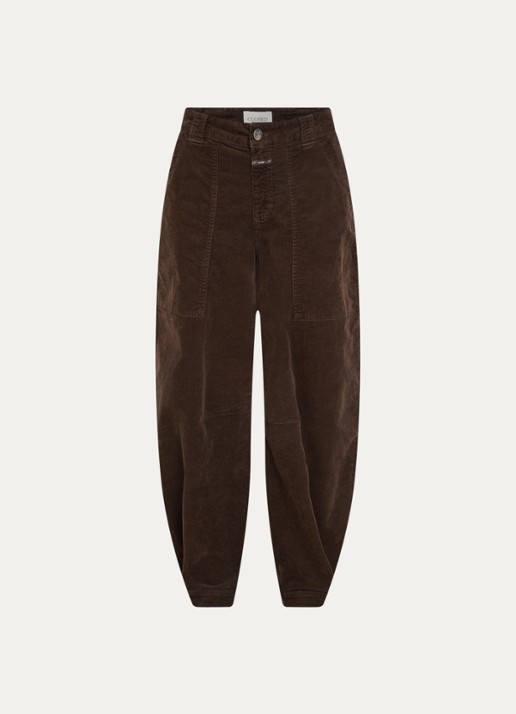 CLOSED Rhannon mid waist balloon fit broek van corduroy met opgestikte zakken - voorkant 3 donkerbruin
