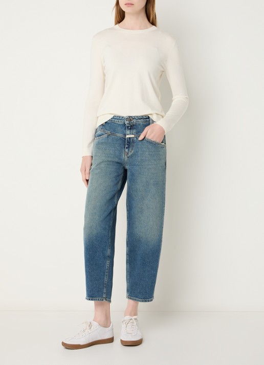 CLOSED Stover-X high waist cropped straight leg jeans met medium wassing - voorkant 4 indigo