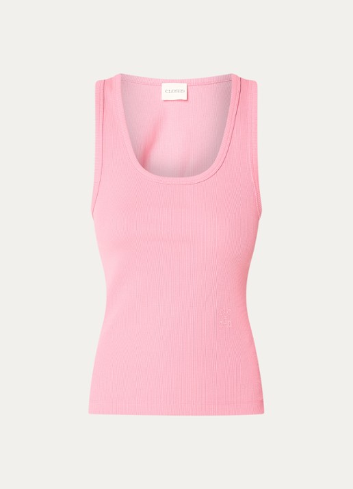CLOSED Tanktop met ribstructuur en logoborduring  - voorkant 3 roze