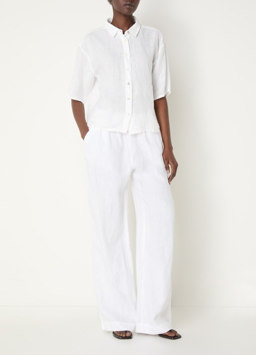 CLOSED Winona high waist wide fit pantalon van linnen - voorkant 2 gebroken wit