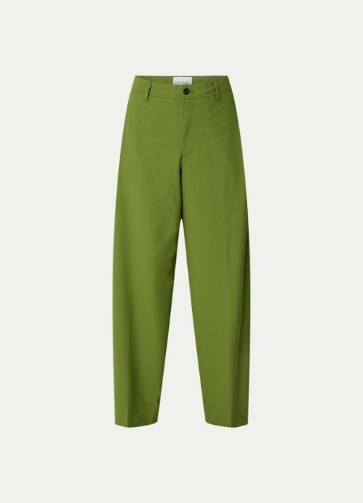 CLOSED Wrenna mid waist wide fit pantalon in scheerwolblend met steekzakken - voorkant groen
