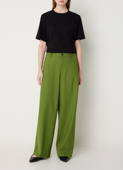 CLOSED Wrenna mid waist wide fit pantalon in scheerwolblend met steekzakken - voorkant 2 groen