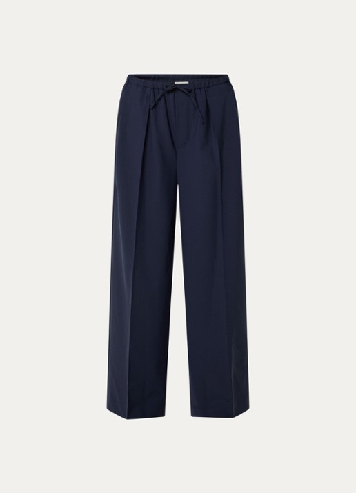 CLOSED Wynston high waist wide fit pantalon in wolblend met steekzakken - voorkant donkerblauw