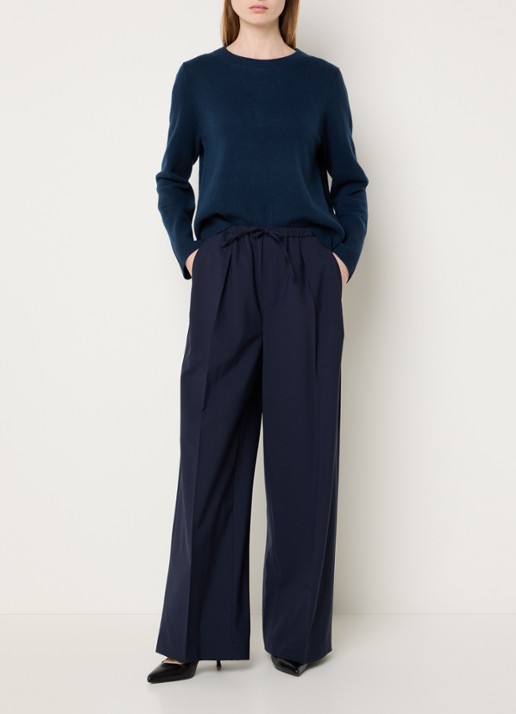 CLOSED Wynston high waist wide fit pantalon in wolblend met steekzakken - voorkant 2 donkerblauw