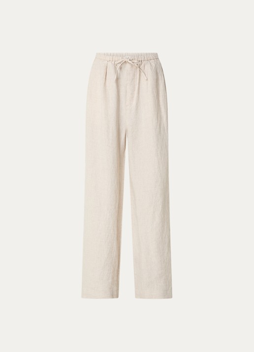 CLOSED Wynston high waist wide fit pantalon van linnen - voorkant beige