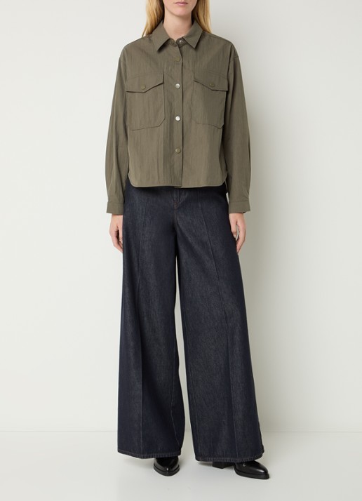 Co'Couture Acacia blouse met klepzakken - voorkant 4 legergroen