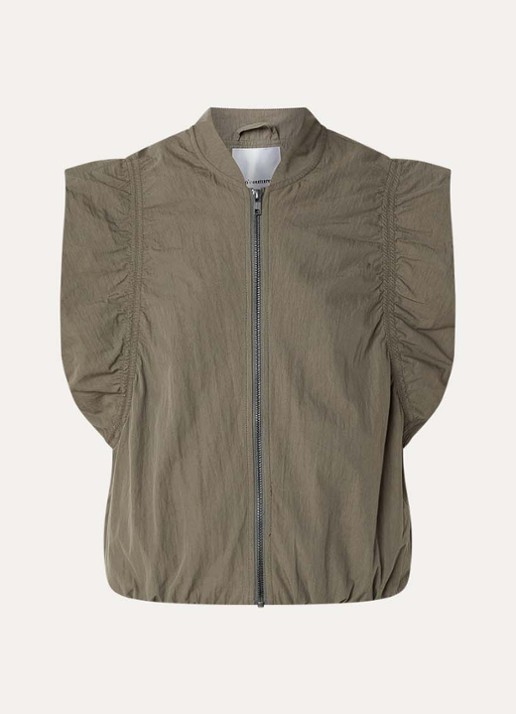 Co'Couture Acasia gilet met ruches en opstaande kraag - voorkant 3 olijfgroen