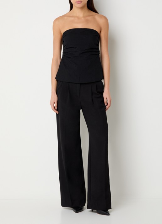 Co'Couture Acasia strapless top met smockwerk en plooidetail - voorkant 4 zwart
