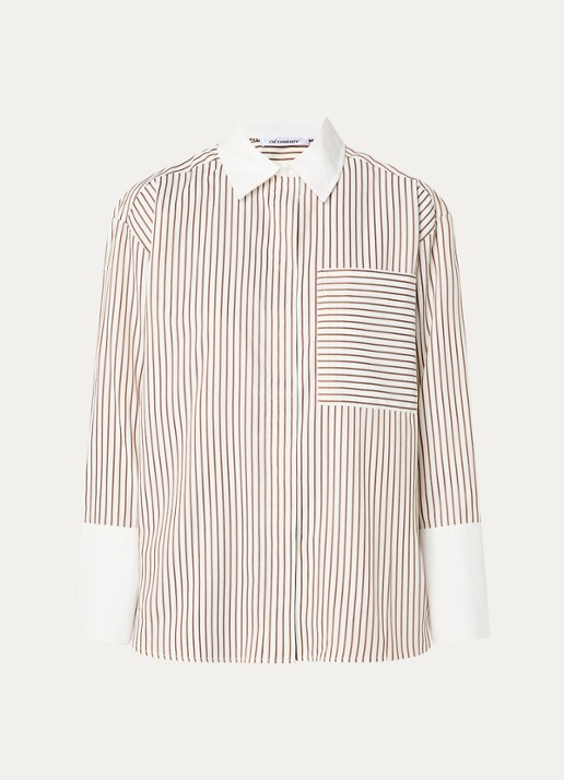 Co'Couture Avara blouse met streepprint - voorkant 3 hazelnootbruin