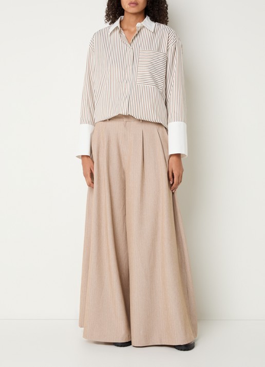 Co'Couture Avara blouse met streepprint - voorkant 4 hazelnootbruin