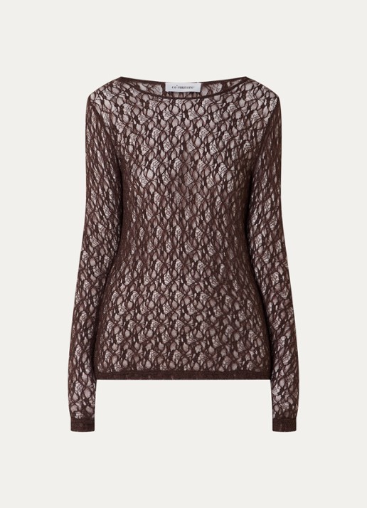 Co'Couture barnacc top van kant met stretch - voorkant 3 donkerbruin