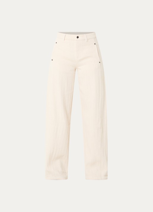Co'Couture CalinCC high waist loose fit broek met structuur - voorkant 3 creme