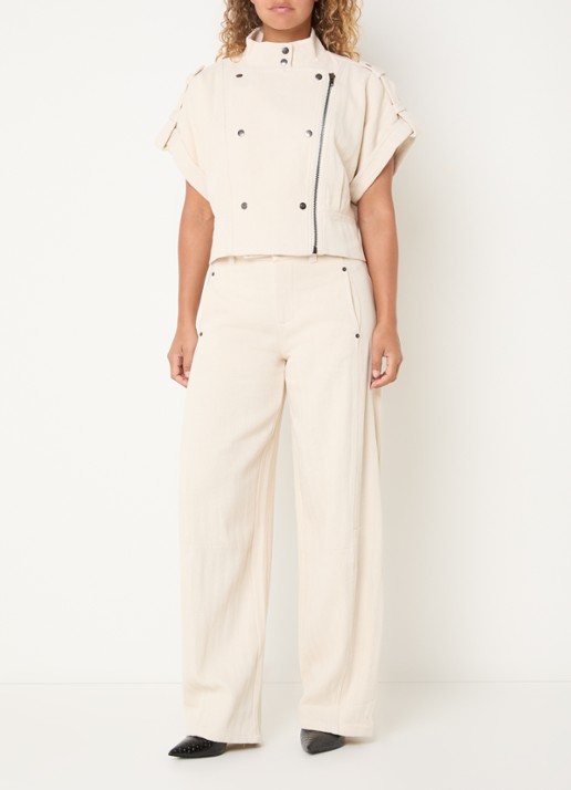 Co'Couture CalinCC high waist loose fit broek met structuur - voorkant 4 creme