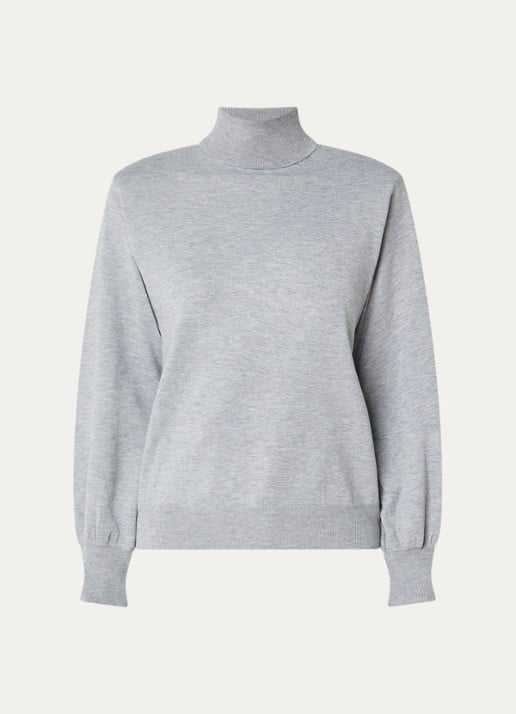 Co'Couture Corry fijngebreide trui in wolblend met col en schoudervulling - voorkant 2 lichtgrijs