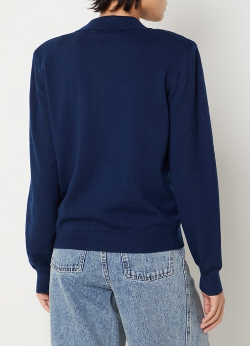 Co'Couture CoryCC fijngebreid vest in wolblend met schoudervulling en kraag - achterkant 4 donkerblauw