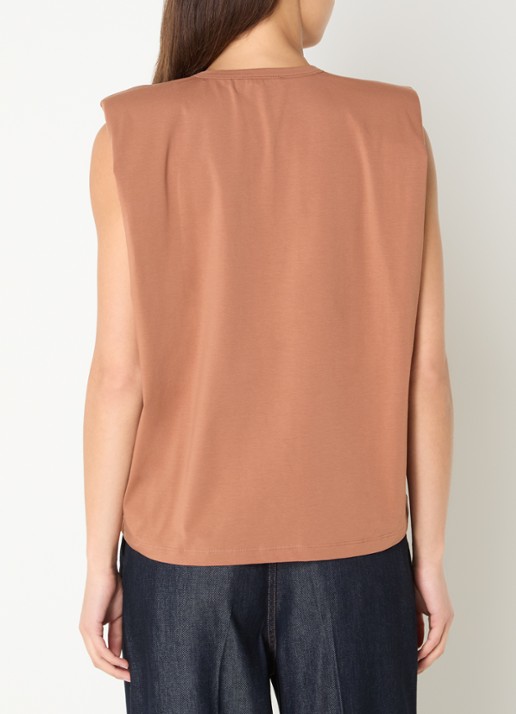 Co'Couture Eddie mouwloze top met schoudervulling - achterkant bruin
