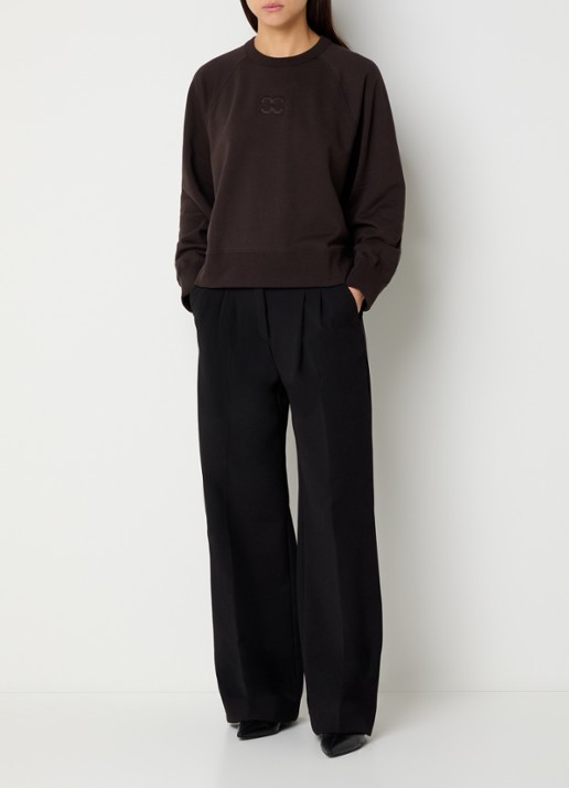 Co'Couture Eris sweater met logoborduring - voorkant 2 donkerbruin