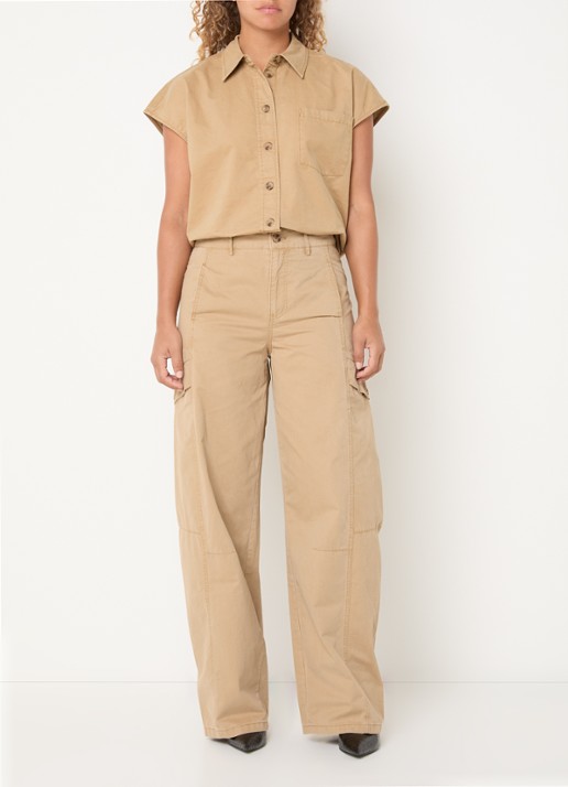 Co'Couture EvelynCC high waist balloon fit cargobroek met klepzakken - voorkant 2 zand