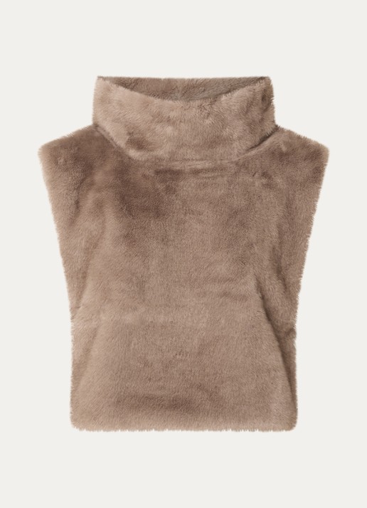 Co'Couture Fera spencer van imitatiebont met opstaande kraag - voorkant 2 gebroken wit