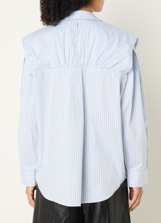 Co'Couture Fiora blouse met streepprint en strikceintuur - achterkant 3 lichtblauw