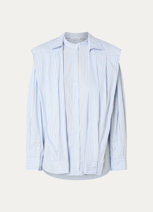 Co'Couture Fiora blouse met streepprint en strikceintuur - voorkant lichtblauw