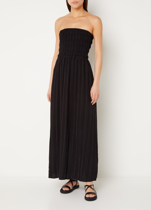 Co'Couture Gigicc strapless maxi jurk met lurex en smockwerk - detail 2 zwart
