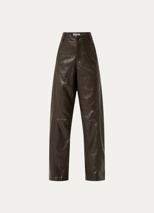 Co'Couture GitCC high waist straight fit broek met steekzakken - voorkant 2 donkerbruin