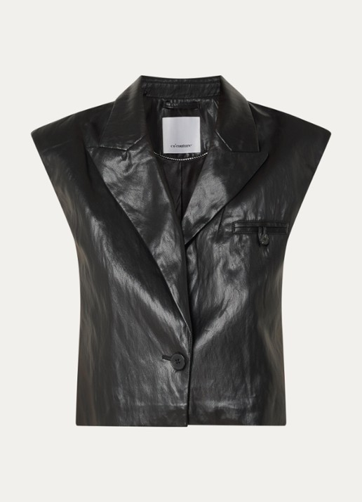 Co'Couture Gitt cropped gilet van imitatieleer - voorkant zwart