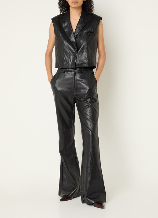 Co'Couture Gitt cropped gilet van imitatieleer - voorkant 2 zwart