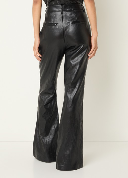 Co'Couture Gitt high waist flared fit broek van imitatieleer - achterkant zwart