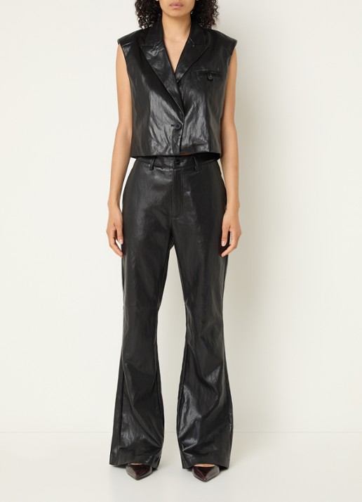 Co'Couture Gitt high waist flared fit broek van imitatieleer - voorkant 3 zwart