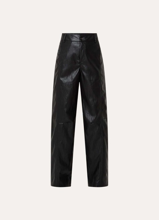 Co'Couture Gitt high waist wide fit broek van imitatieleer - voorkant 2 zwart