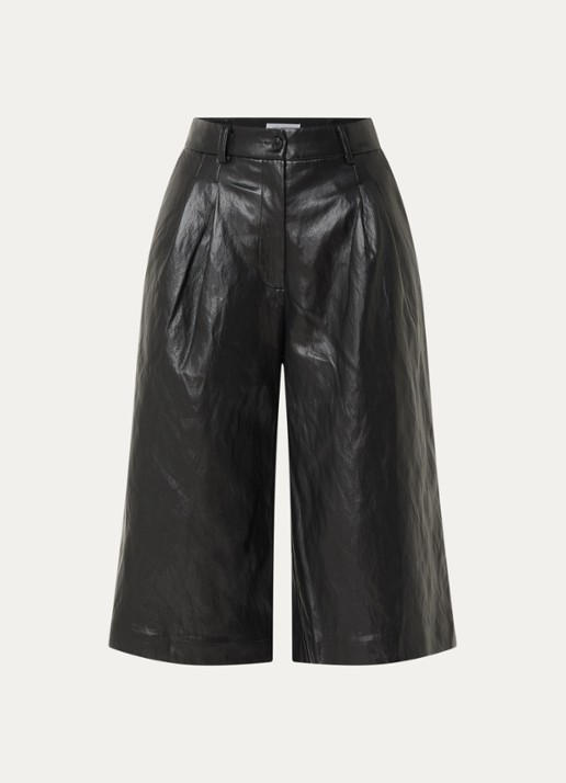 Co'Couture Gitt high waist wide fit korte broek van imitatieleer - voorkant 3 zwart