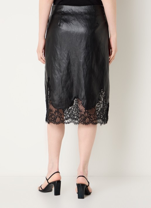 Co'Couture GittCC midi rok van imitatieleer met details van kant - achterkant 2 zwart
