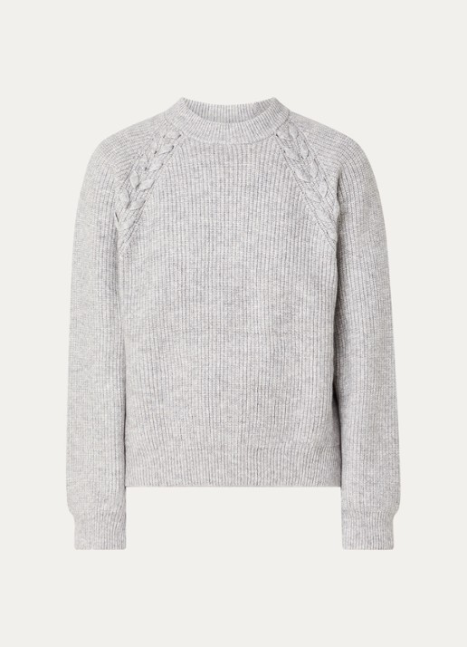 Co'Couture Grofgebreide trui met strikdetail  - voorkant 2 grijsmele