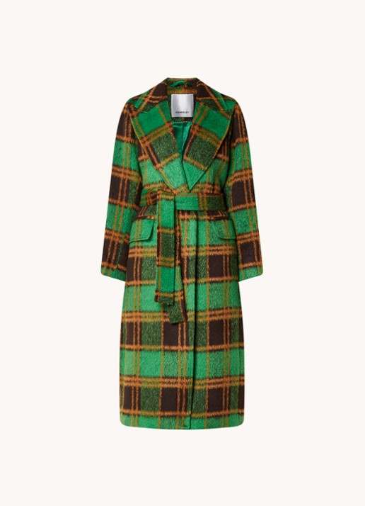 Co'Couture Harlem mantel in wolblend met strikceintuur - voorkant groen