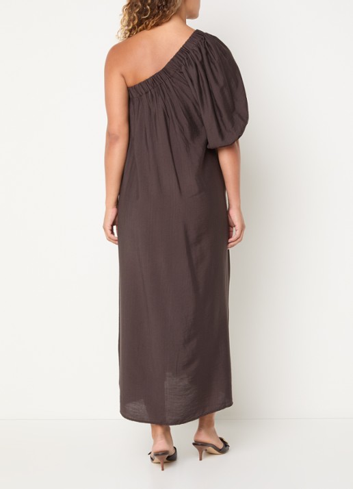 Co'Couture HeraCC one shoulder maxi jurk - achterkant 4 donkerbruin