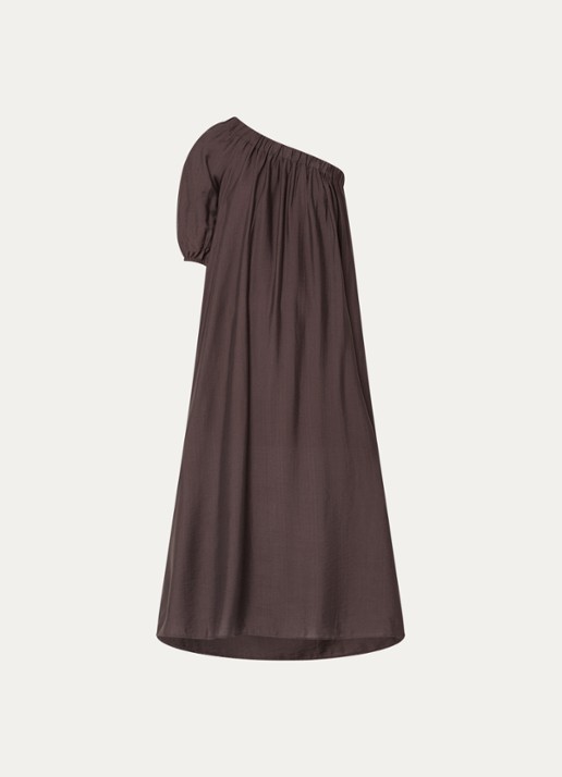 Co'Couture HeraCC one shoulder maxi jurk - voorkant donkerbruin